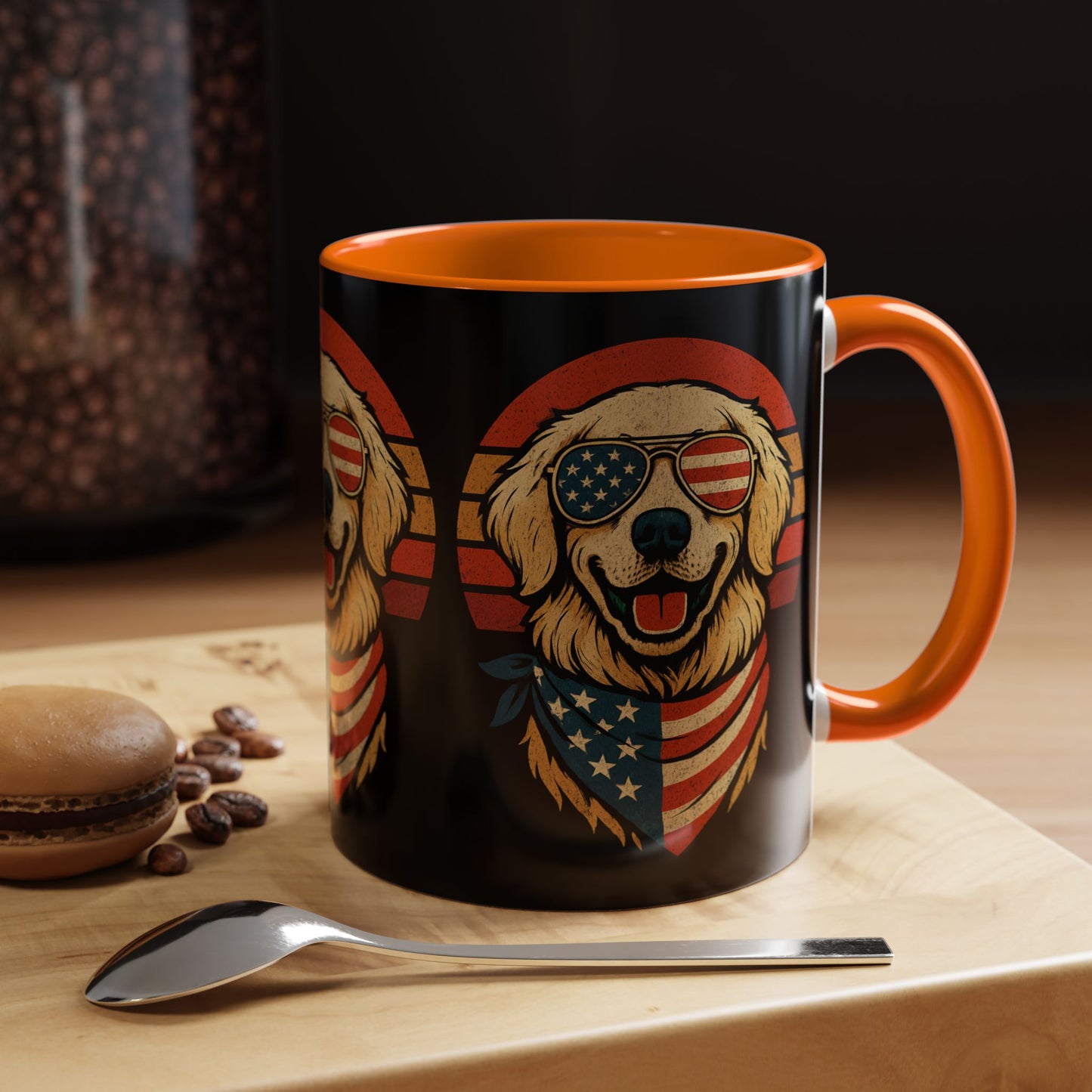 Golden Retriever Patriotic Mug, Vintage Dog Coffee Cup, Dog Lover Gift, USA Pride Drinkware, Independence Day Party