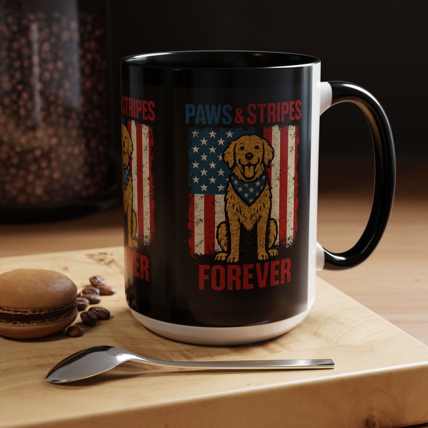 Dog Lover's Paws & Stripes Coffee Mug - Forever Loyal Pet Gift, 4th of July, Patriotic Dog Decor, Unique Pet Owner Mug