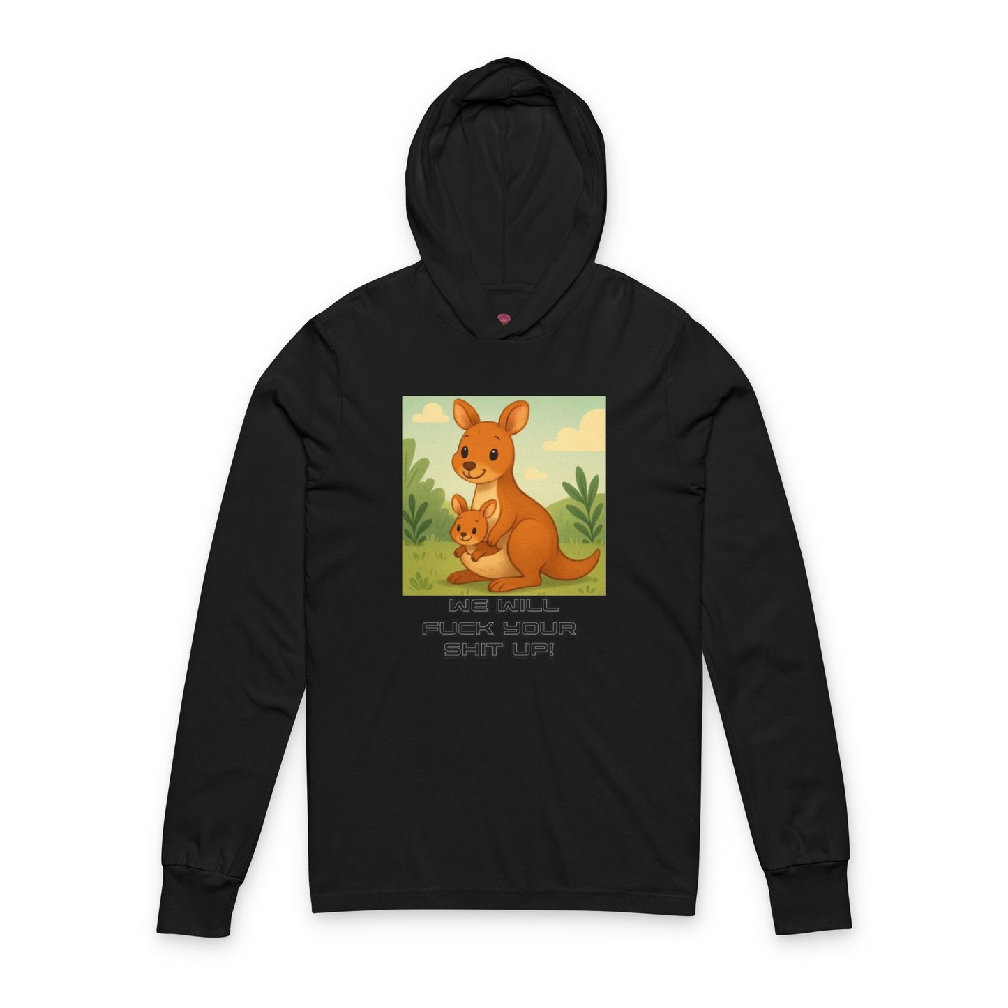 Playful Kangaroo Vibe "I Will Fuck Your Shit Up" Long Sleeve Hooded Tee, Animal Lovers, Gift for Kids, Humor Shirt