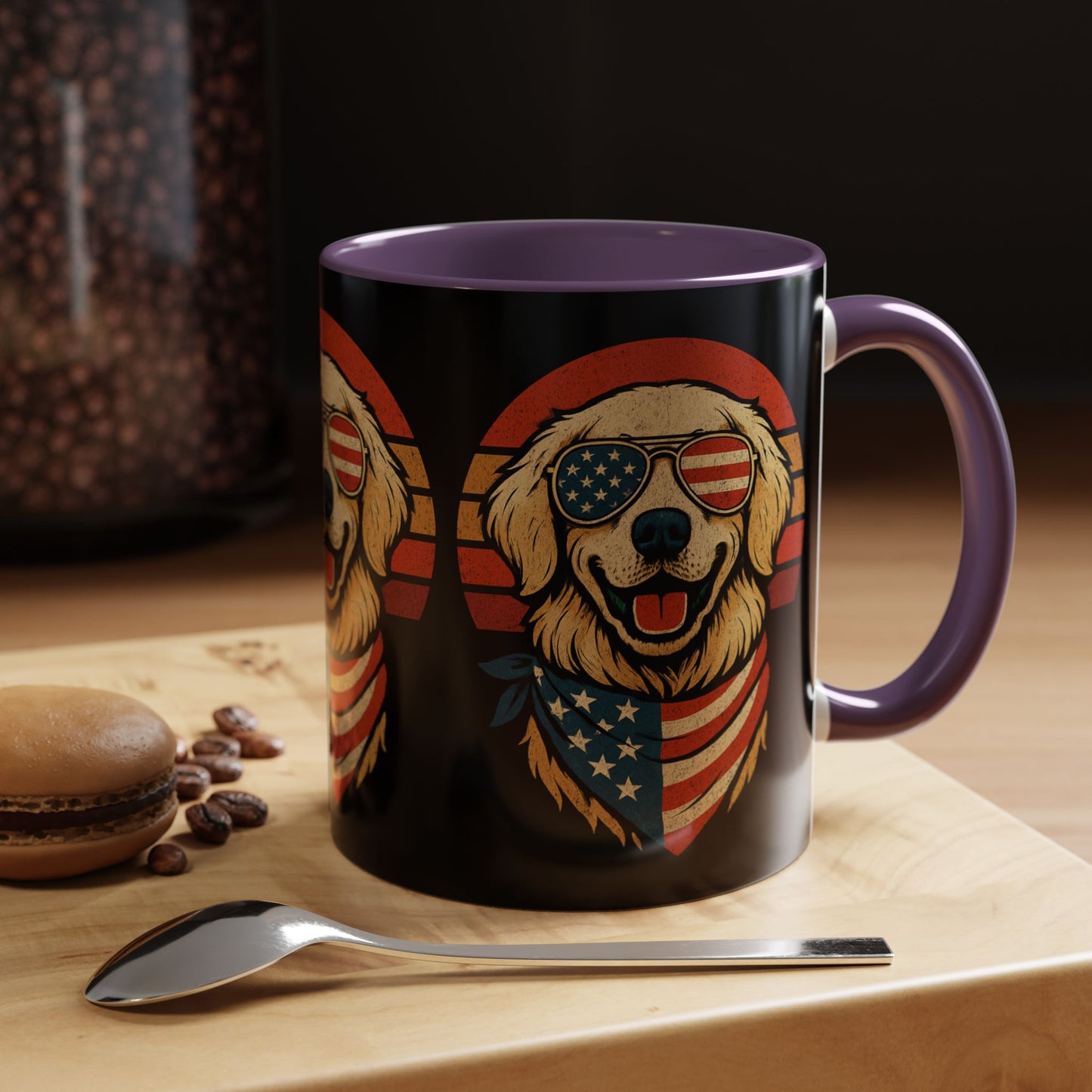 Golden Retriever Patriotic Mug, Vintage Dog Coffee Cup, Dog Lover Gift, USA Pride Drinkware, Independence Day Party