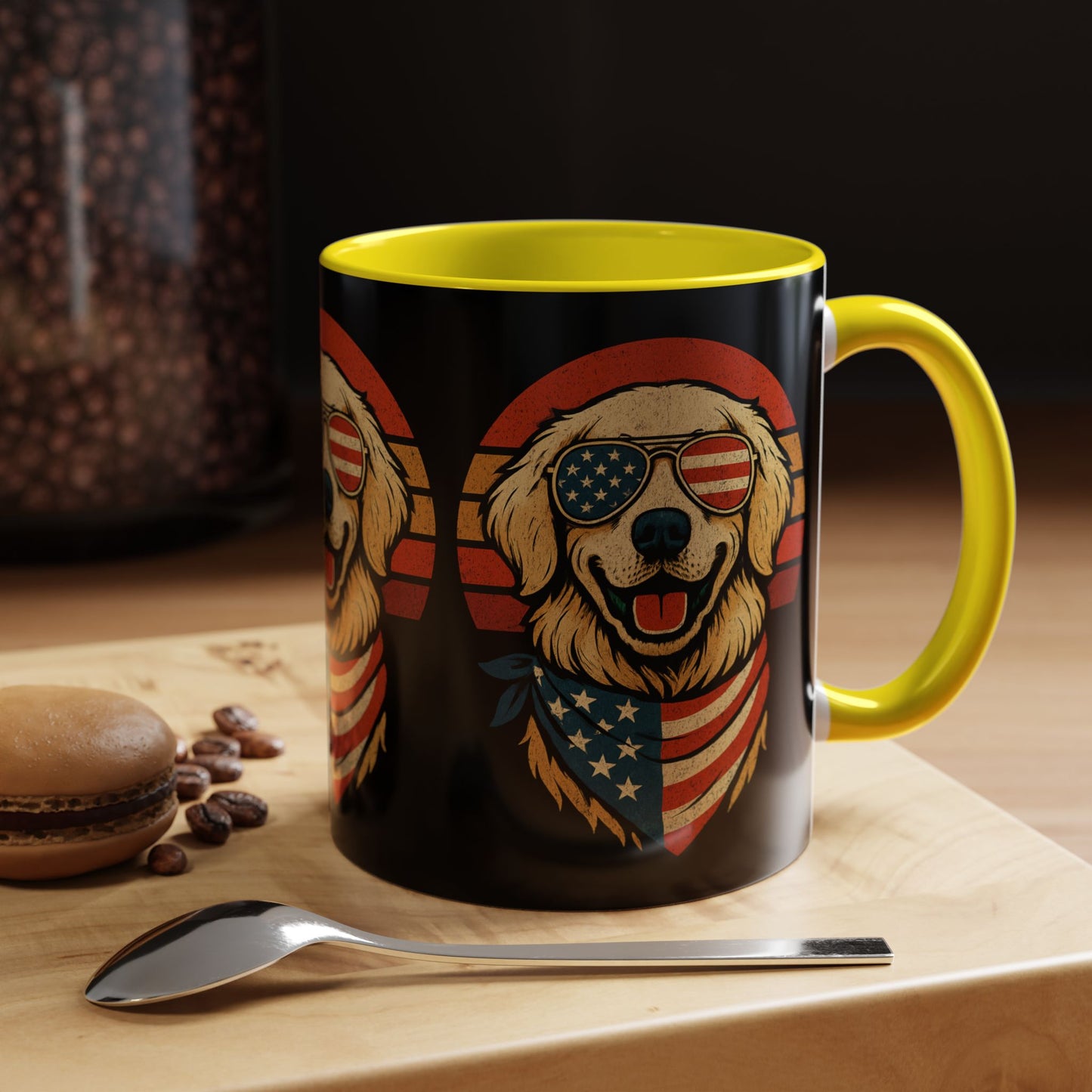 Golden Retriever Patriotic Mug, Vintage Dog Coffee Cup, Dog Lover Gift, USA Pride Drinkware, Independence Day Party