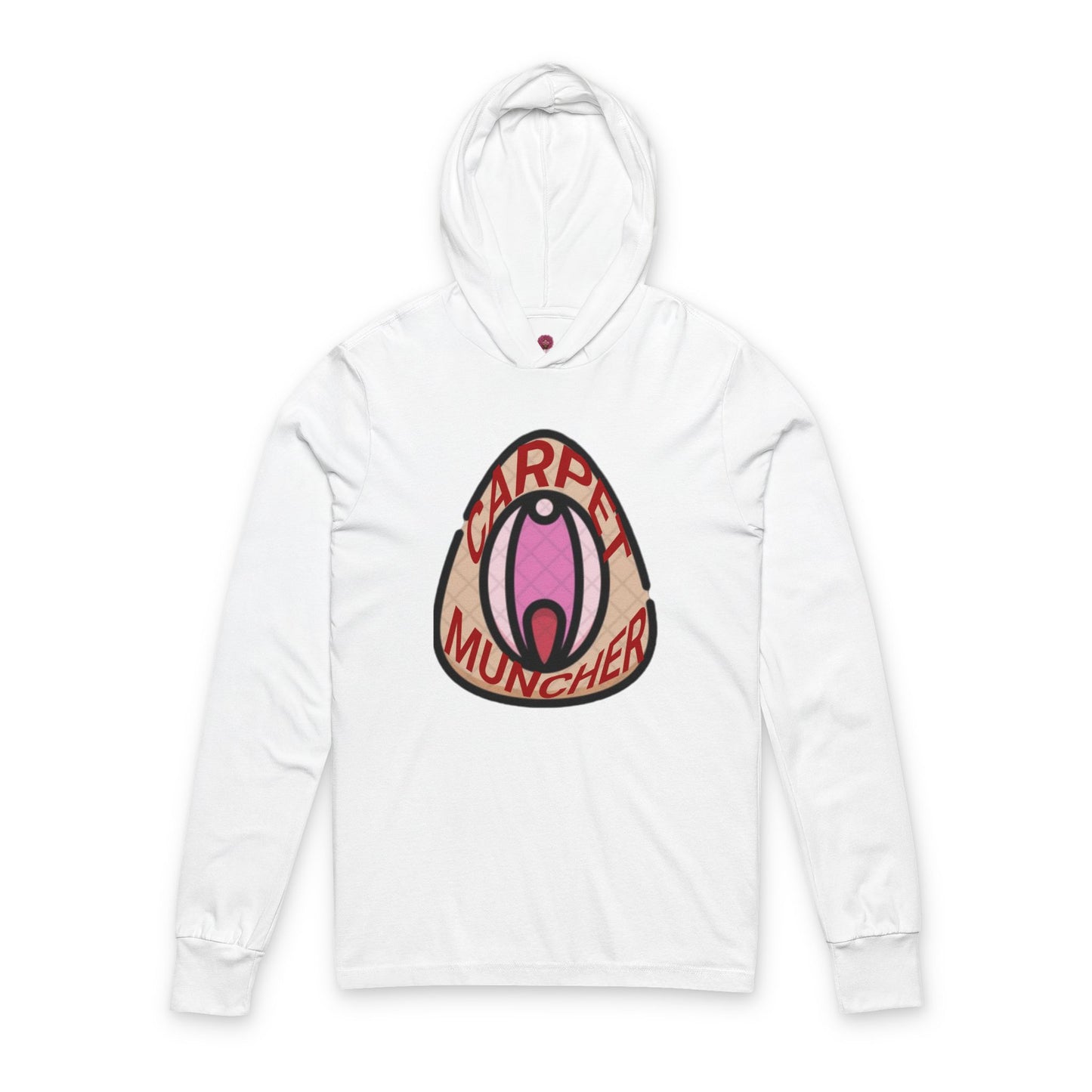 Playful Graphic Long Sleeve Hooded Tee - 'Carpet Muncher', Quirky Humor Unisex Graphic Shirt