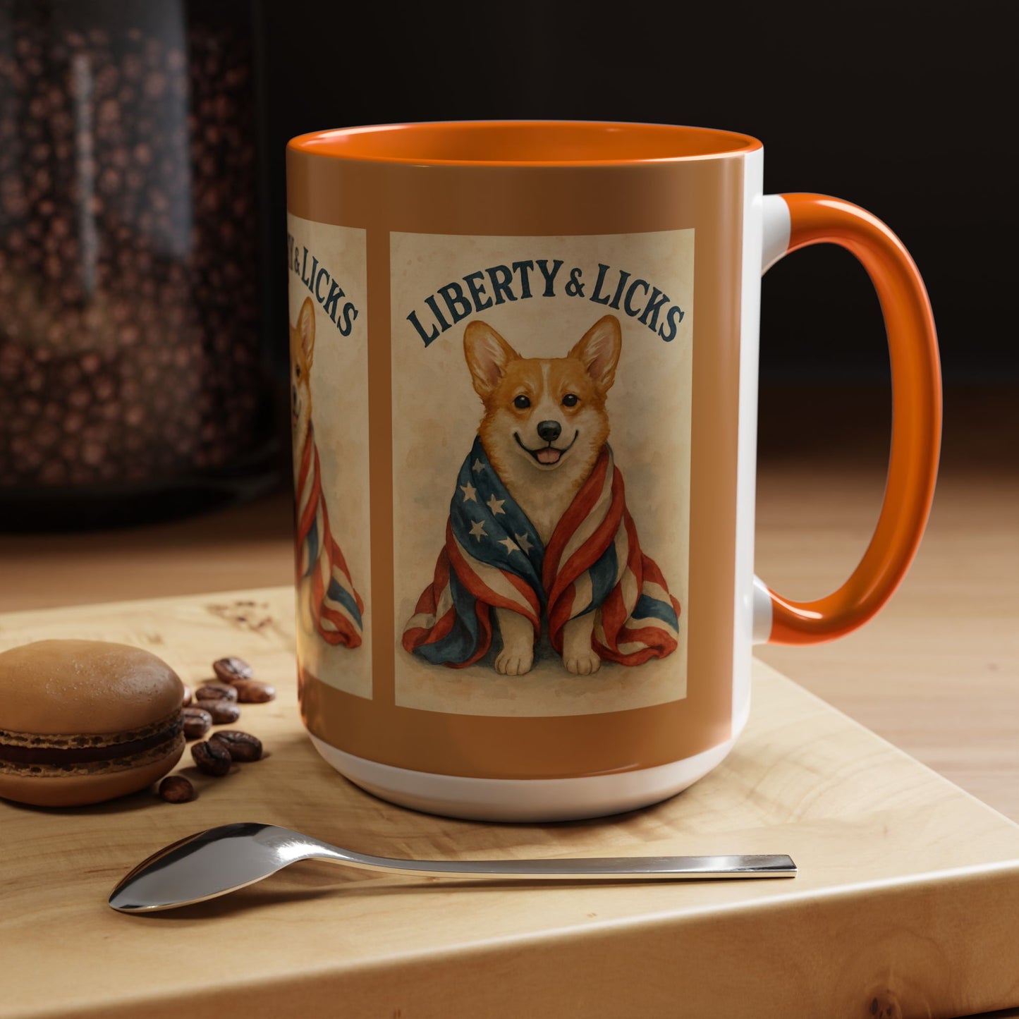 Liberty & Licks Corgi Mug | Cute Coffee Cup | Dog Lover Gift | Patriotic Drinkware | American Dog Mug | Animal Lover's Coffee Mug
