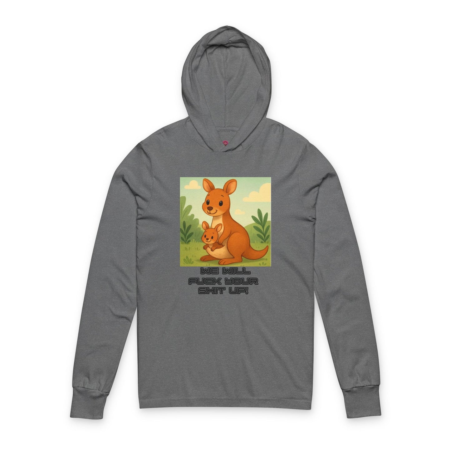 Playful Kangaroo Vibe "I Will Fuck Your Shit Up" Long Sleeve Hooded Tee, Animal Lovers, Gift for Kids, Humor Shirt