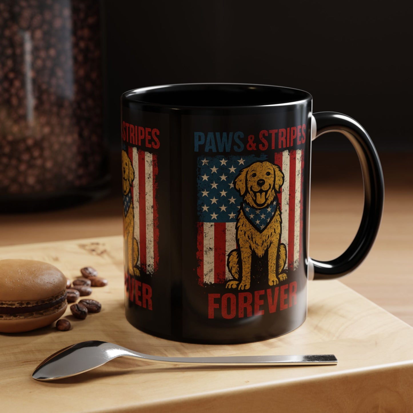 Dog Lover's Paws & Stripes Coffee Mug - Forever Loyal Pet Gift, 4th of July, Patriotic Dog Decor, Unique Pet Owner Mug