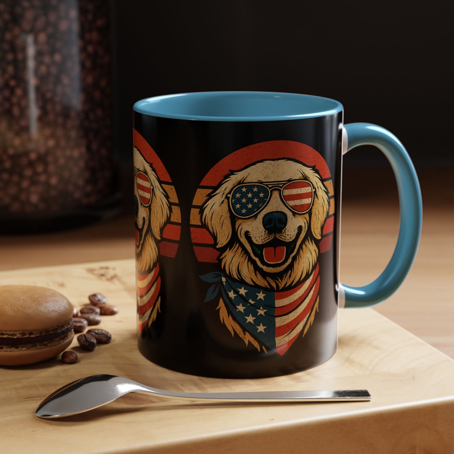 Golden Retriever Patriotic Mug, Vintage Dog Coffee Cup, Dog Lover Gift, USA Pride Drinkware, Independence Day Party