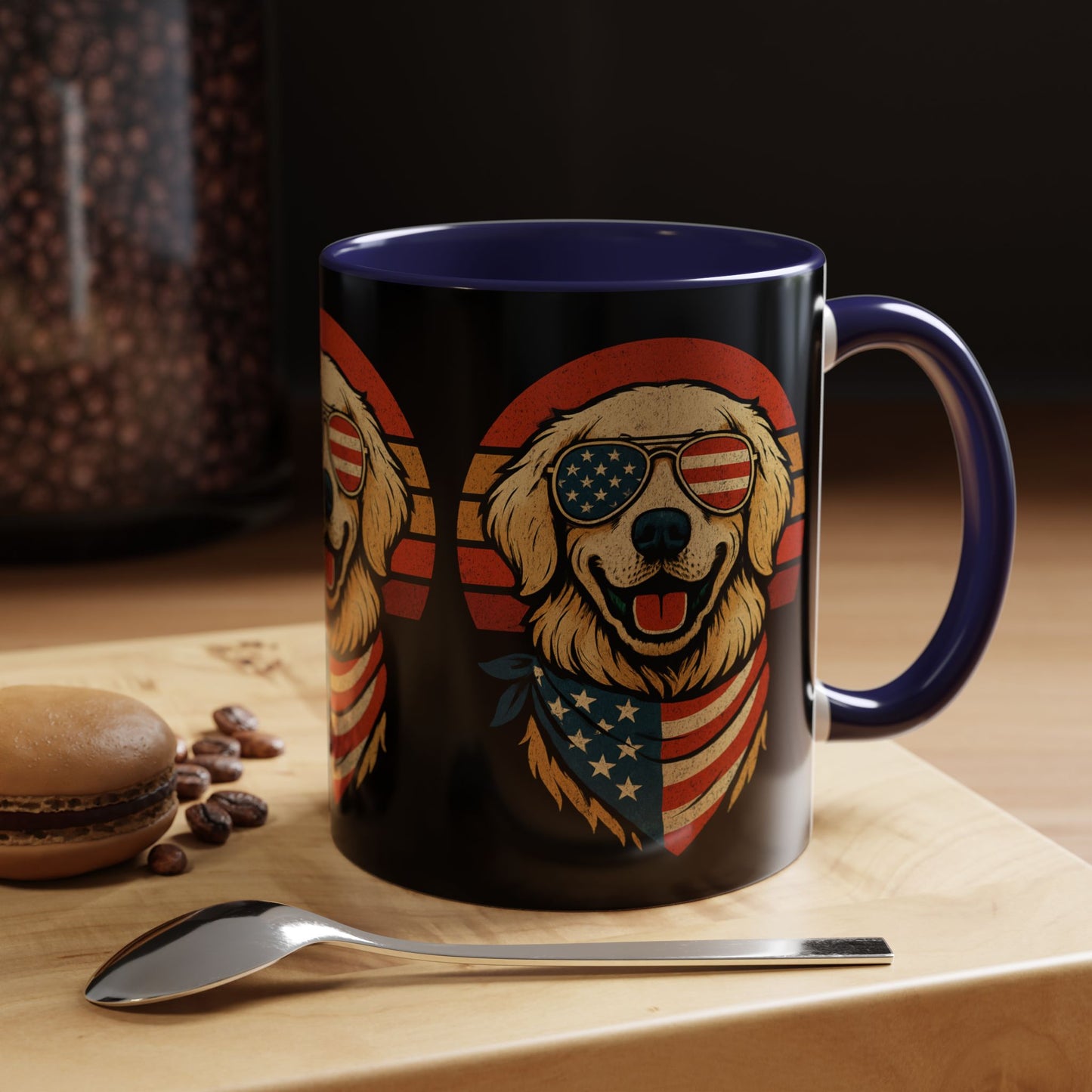 Golden Retriever Patriotic Mug, Vintage Dog Coffee Cup, Dog Lover Gift, USA Pride Drinkware, Independence Day Party