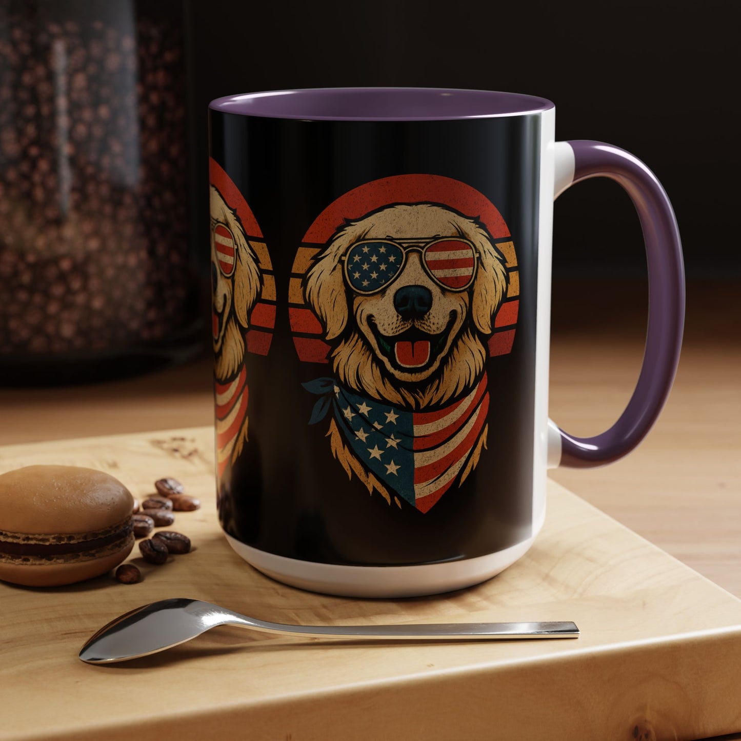 Golden Retriever Patriotic Mug, Vintage Dog Coffee Cup, Dog Lover Gift, USA Pride Drinkware, Independence Day Party