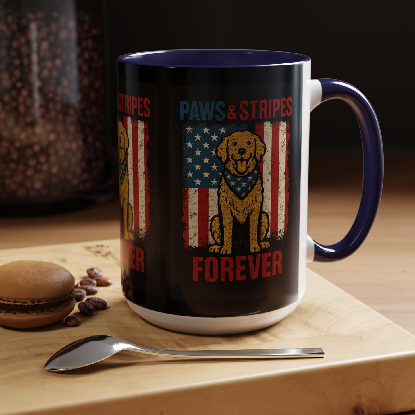 Dog Lover's Paws & Stripes Coffee Mug - Forever Loyal Pet Gift, 4th of July, Patriotic Dog Decor, Unique Pet Owner Mug