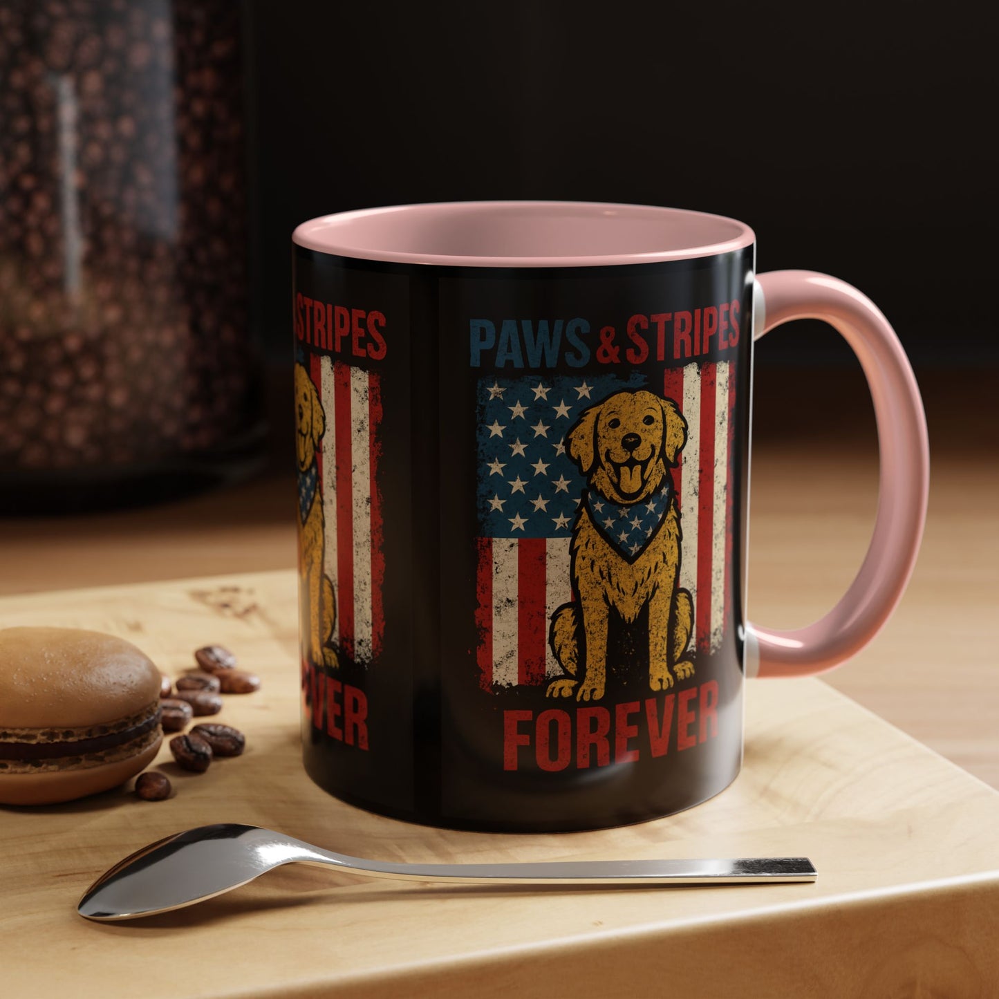Dog Lover's Paws & Stripes Coffee Mug - Forever Loyal Pet Gift, 4th of July, Patriotic Dog Decor, Unique Pet Owner Mug