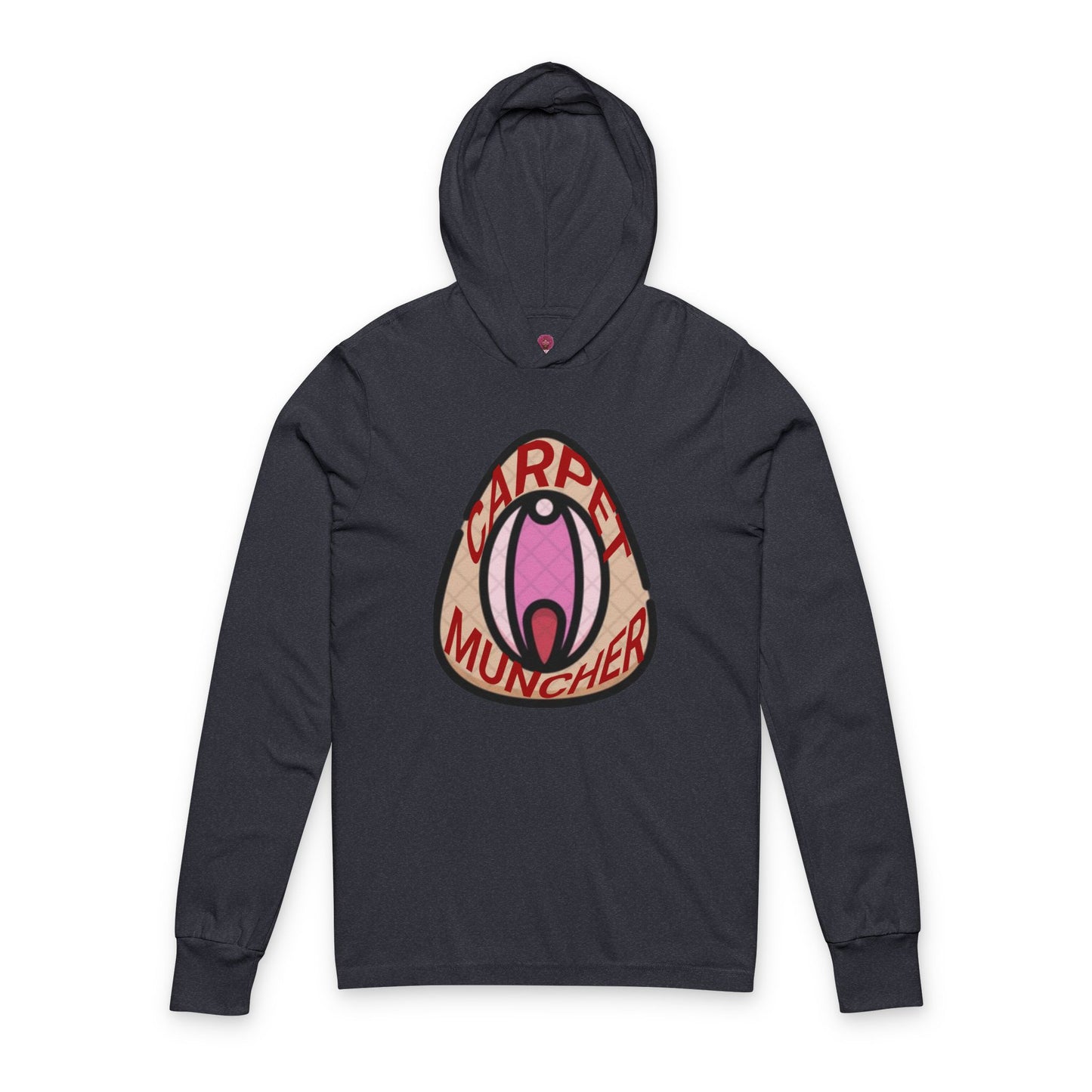 Playful Graphic Long Sleeve Hooded Tee - 'Carpet Muncher', Quirky Humor Unisex Graphic Shirt