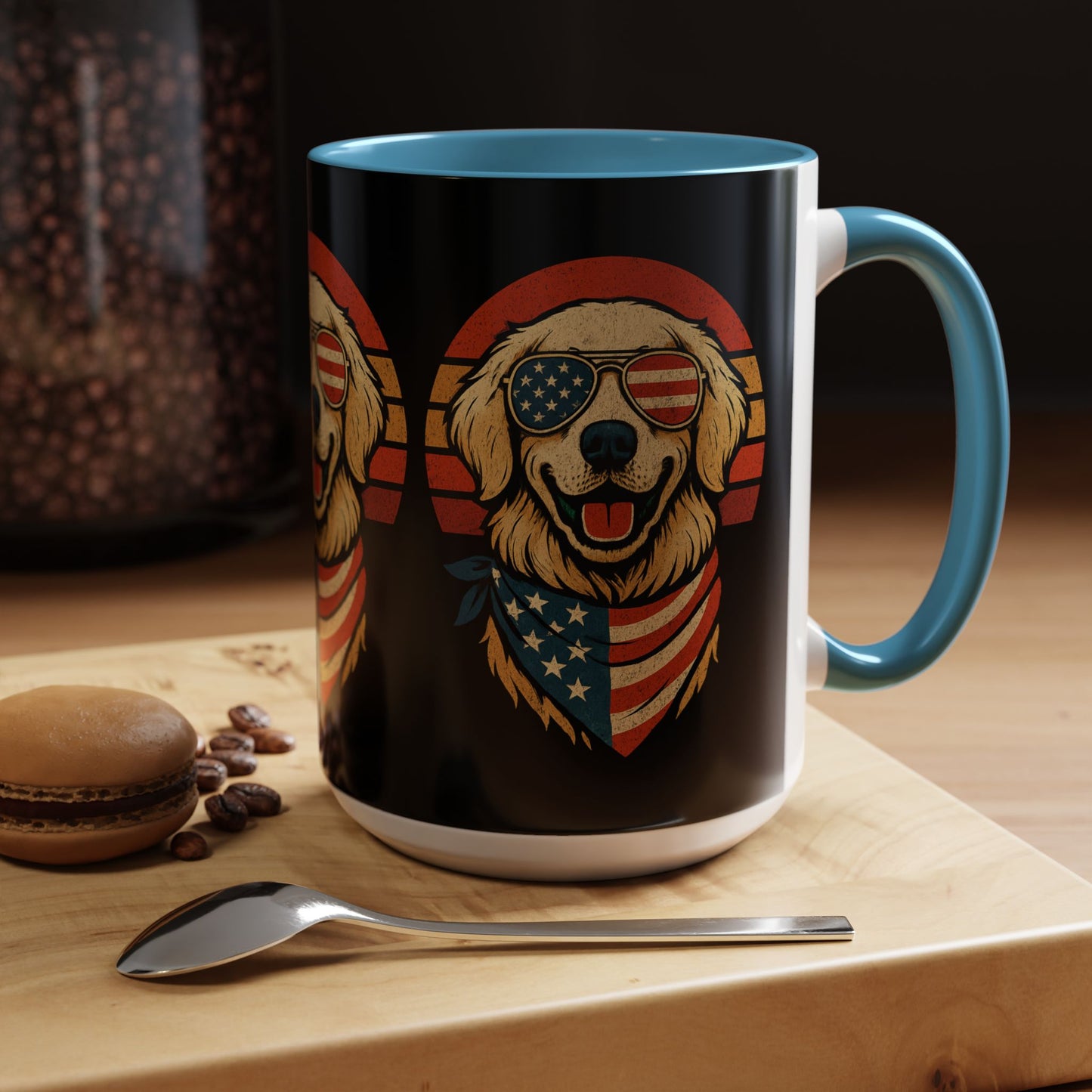 Golden Retriever Patriotic Mug, Vintage Dog Coffee Cup, Dog Lover Gift, USA Pride Drinkware, Independence Day Party