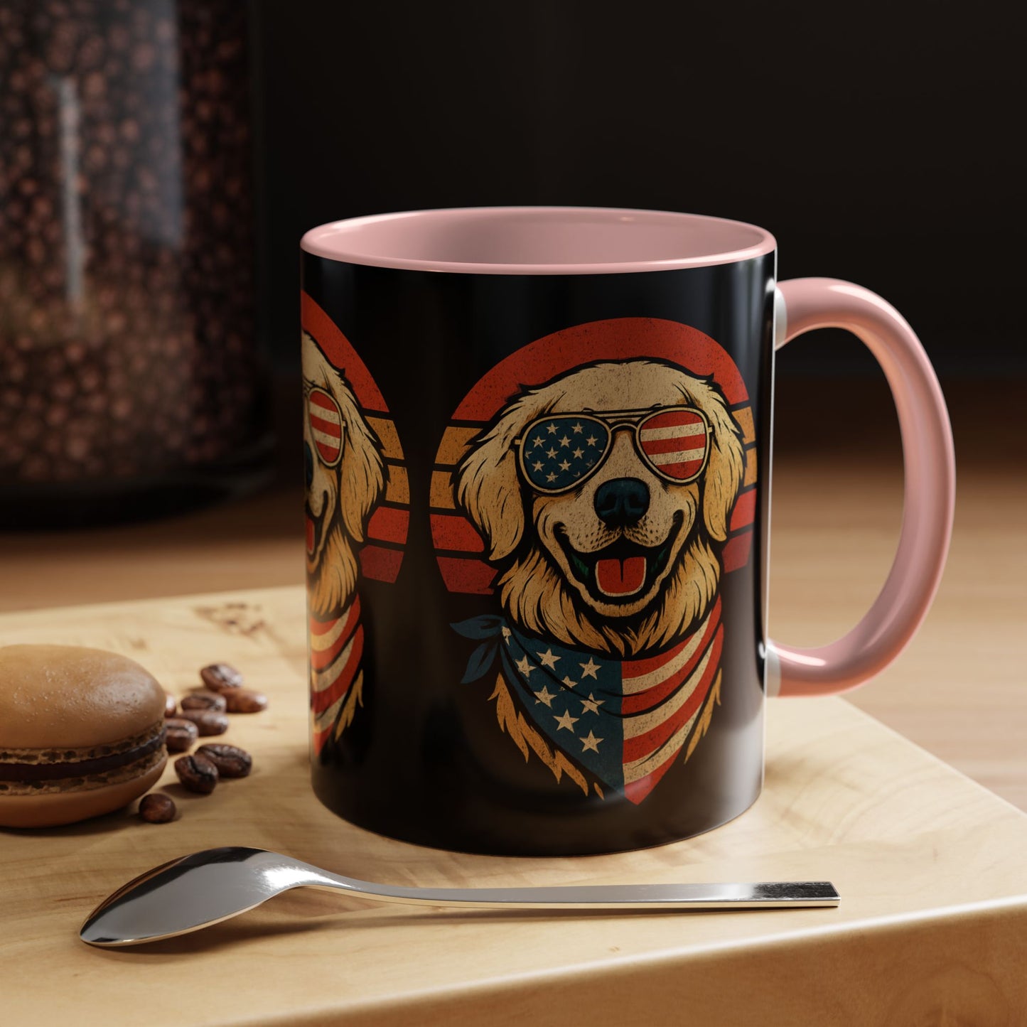 Golden Retriever Patriotic Mug, Vintage Dog Coffee Cup, Dog Lover Gift, USA Pride Drinkware, Independence Day Party