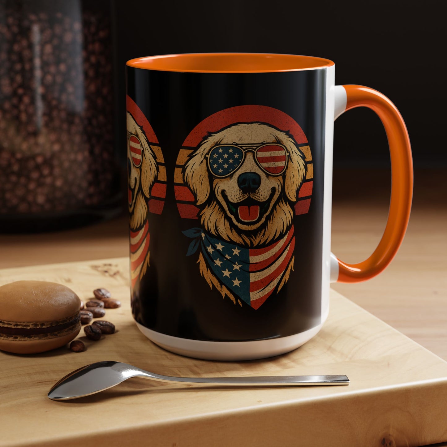 Golden Retriever Patriotic Mug, Vintage Dog Coffee Cup, Dog Lover Gift, USA Pride Drinkware, Independence Day Party