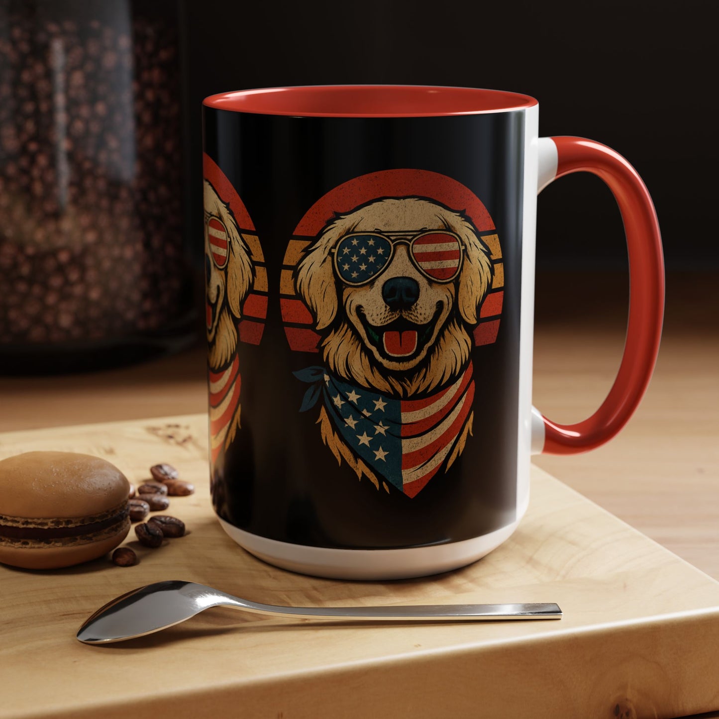 Golden Retriever Patriotic Mug, Vintage Dog Coffee Cup, Dog Lover Gift, USA Pride Drinkware, Independence Day Party