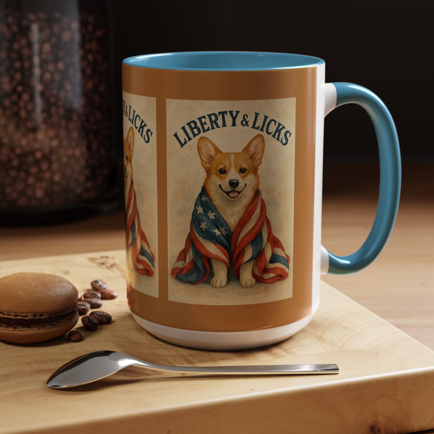 Liberty & Licks Corgi Mug | Cute Coffee Cup | Dog Lover Gift | Patriotic Drinkware | American Dog Mug | Animal Lover's Coffee Mug
