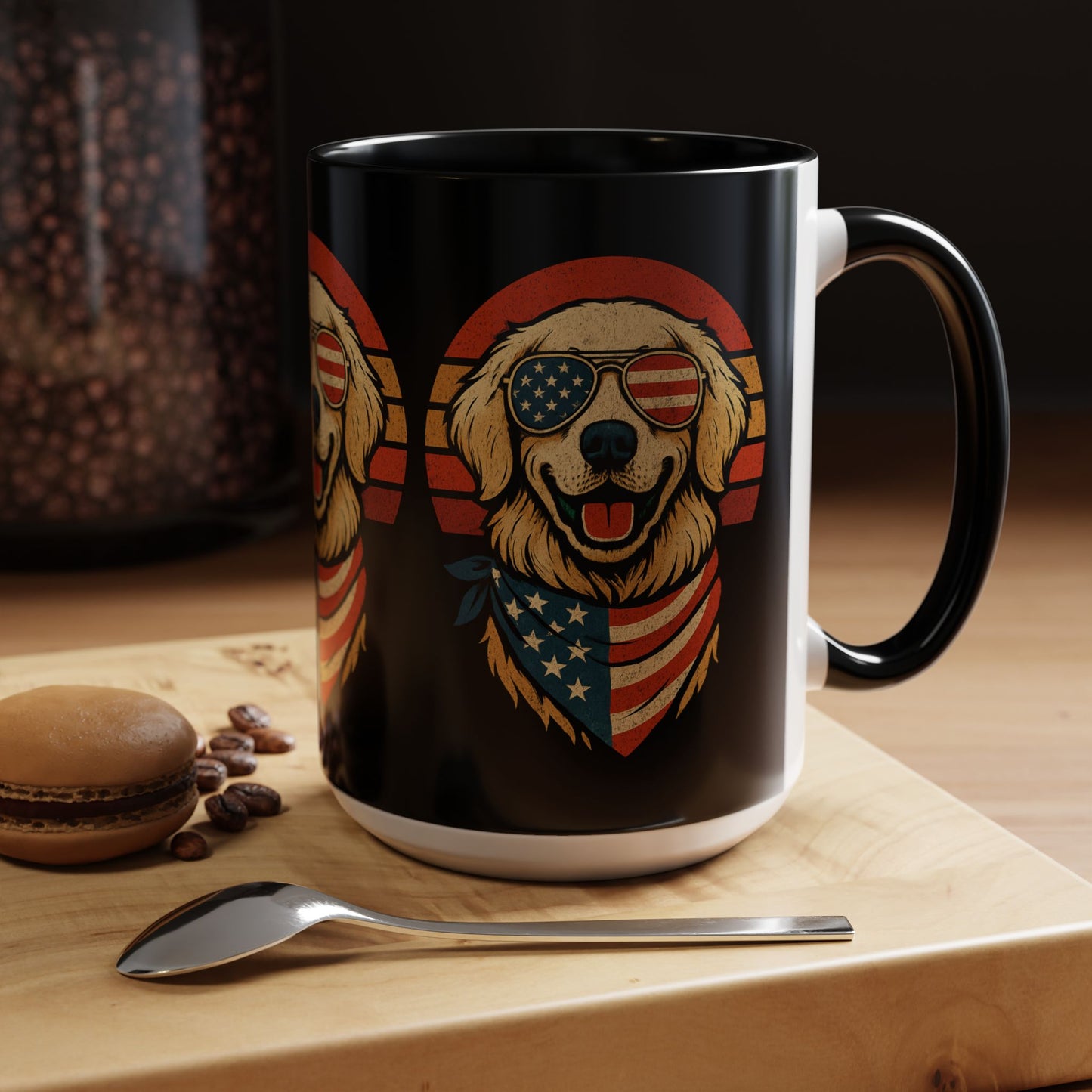 Golden Retriever Patriotic Mug, Vintage Dog Coffee Cup, Dog Lover Gift, USA Pride Drinkware, Independence Day Party