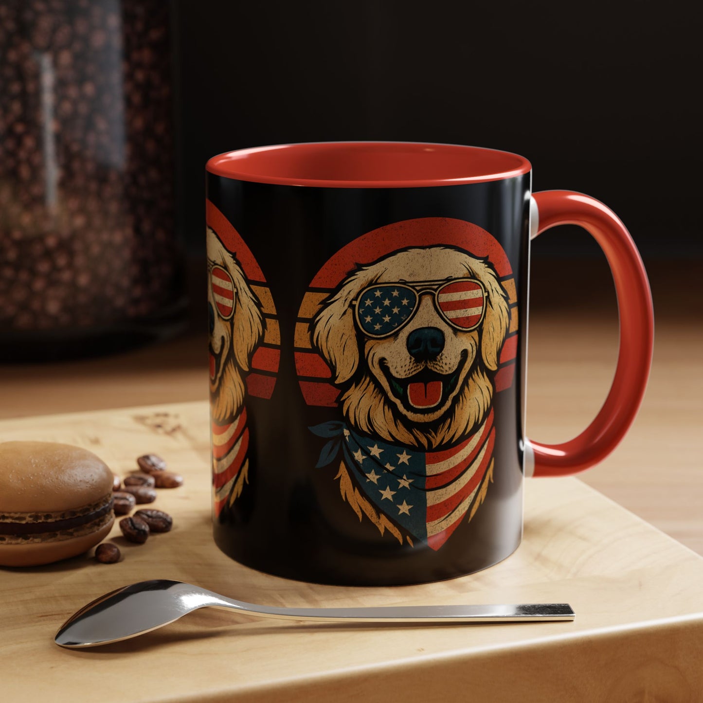 Golden Retriever Patriotic Mug, Vintage Dog Coffee Cup, Dog Lover Gift, USA Pride Drinkware, Independence Day Party