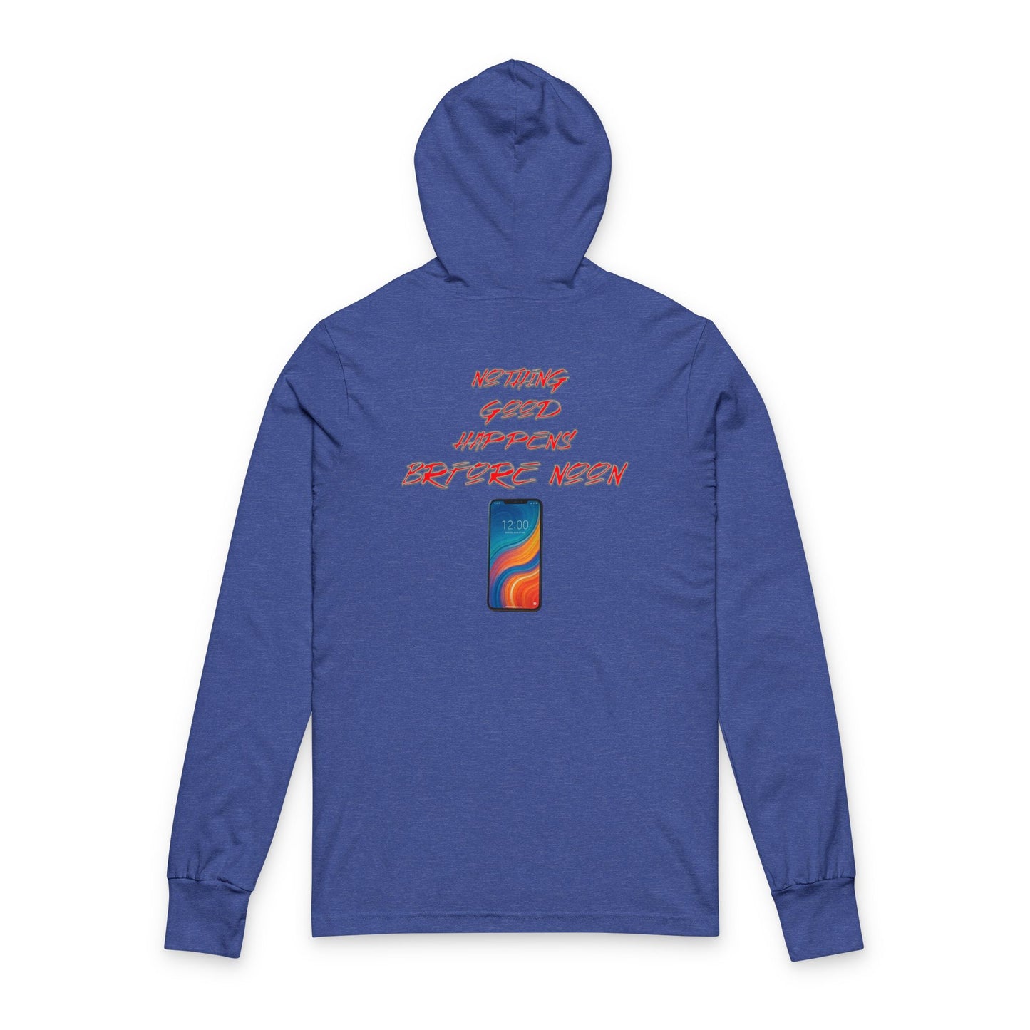 Good Happens Before Noon, Back Print Unisex Long Sleeve Hooded Tee | Casual Wear, Gift for Friends, Birthday Tee, Everyday Comfort