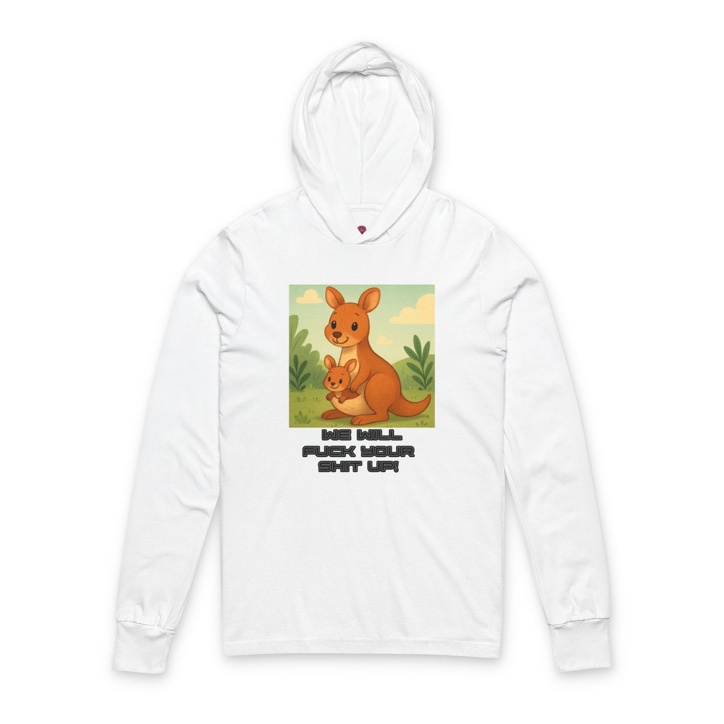 Playful Kangaroo Vibe "I Will Fuck Your Shit Up" Long Sleeve Hooded Tee, Animal Lovers, Gift for Kids, Humor Shirt