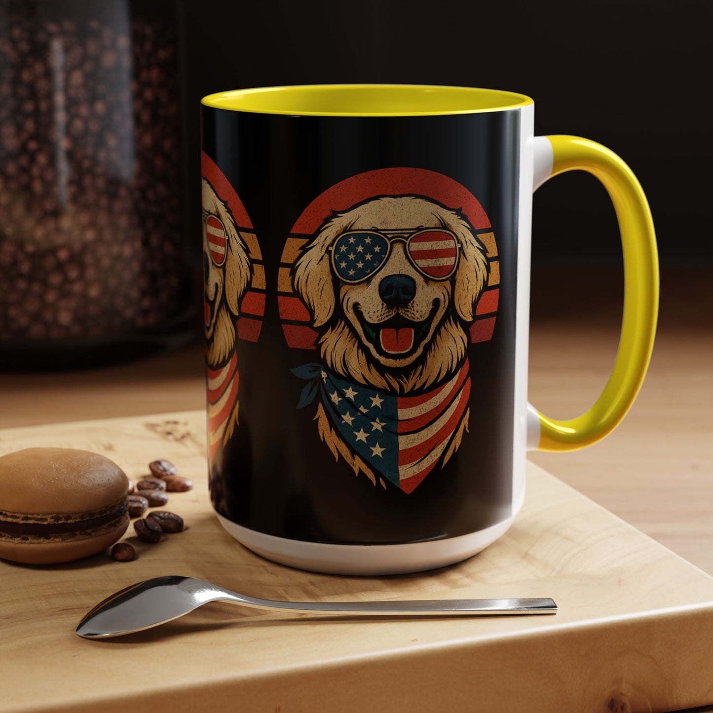 Golden Retriever Patriotic Mug, Vintage Dog Coffee Cup, Dog Lover Gift, USA Pride Drinkware, Independence Day Party