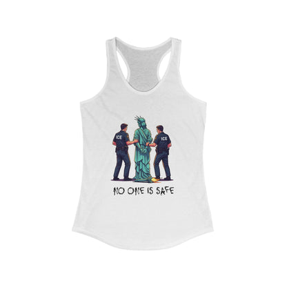 Protest Graphic Women's Racerback Tank Top Lady Liberty Arrested -No One Is Safe T-Shirt, Social Justice Apparel, Activism Clothing