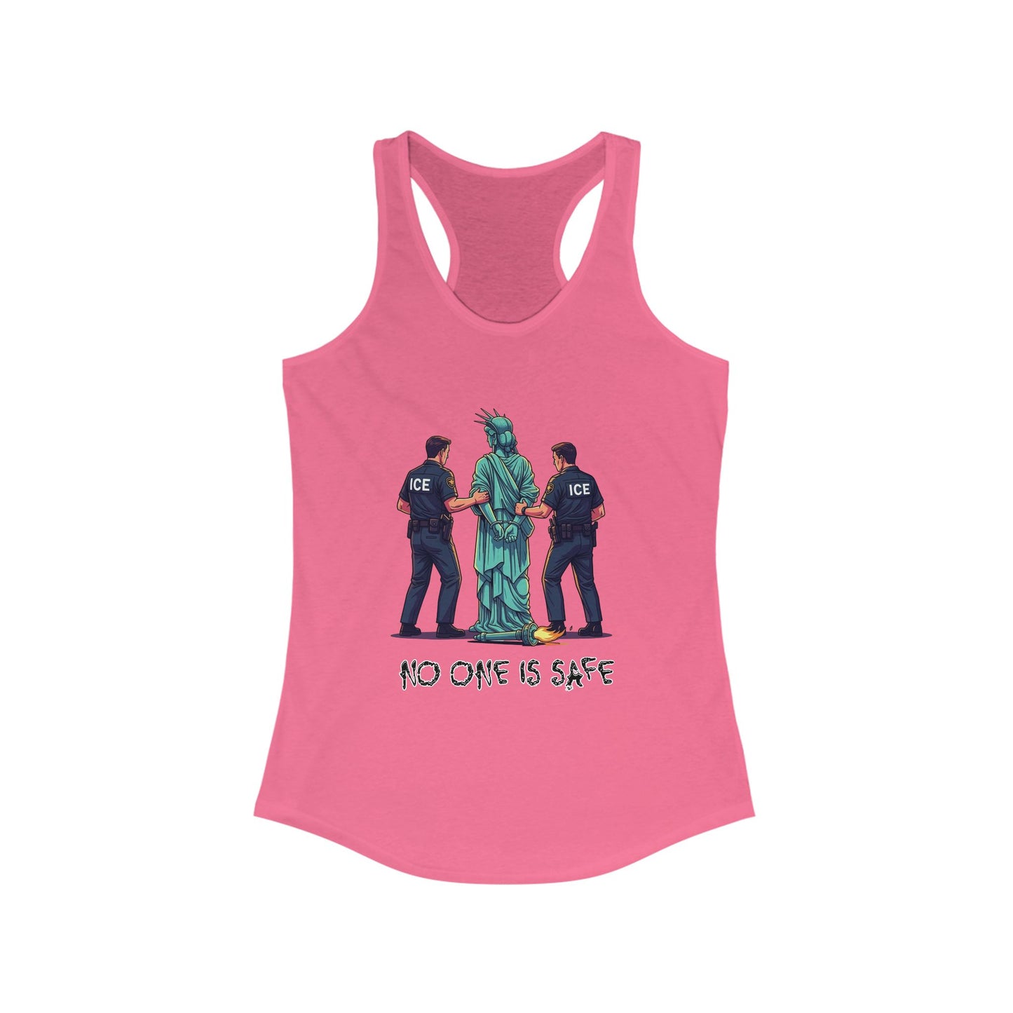 Protest Graphic Women's Racerback Tank Top Lady Liberty Arrested -No One Is Safe T-Shirt, Social Justice Apparel, Activism Clothing
