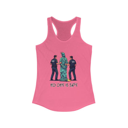 Protest Graphic Women's Racerback Tank Top Lady Liberty Arrested -No One Is Safe T-Shirt, Social Justice Apparel, Activism Clothing