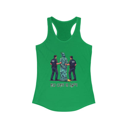 Protest Graphic Women's Racerback Tank Top Lady Liberty Arrested -No One Is Safe T-Shirt, Social Justice Apparel, Activism Clothing