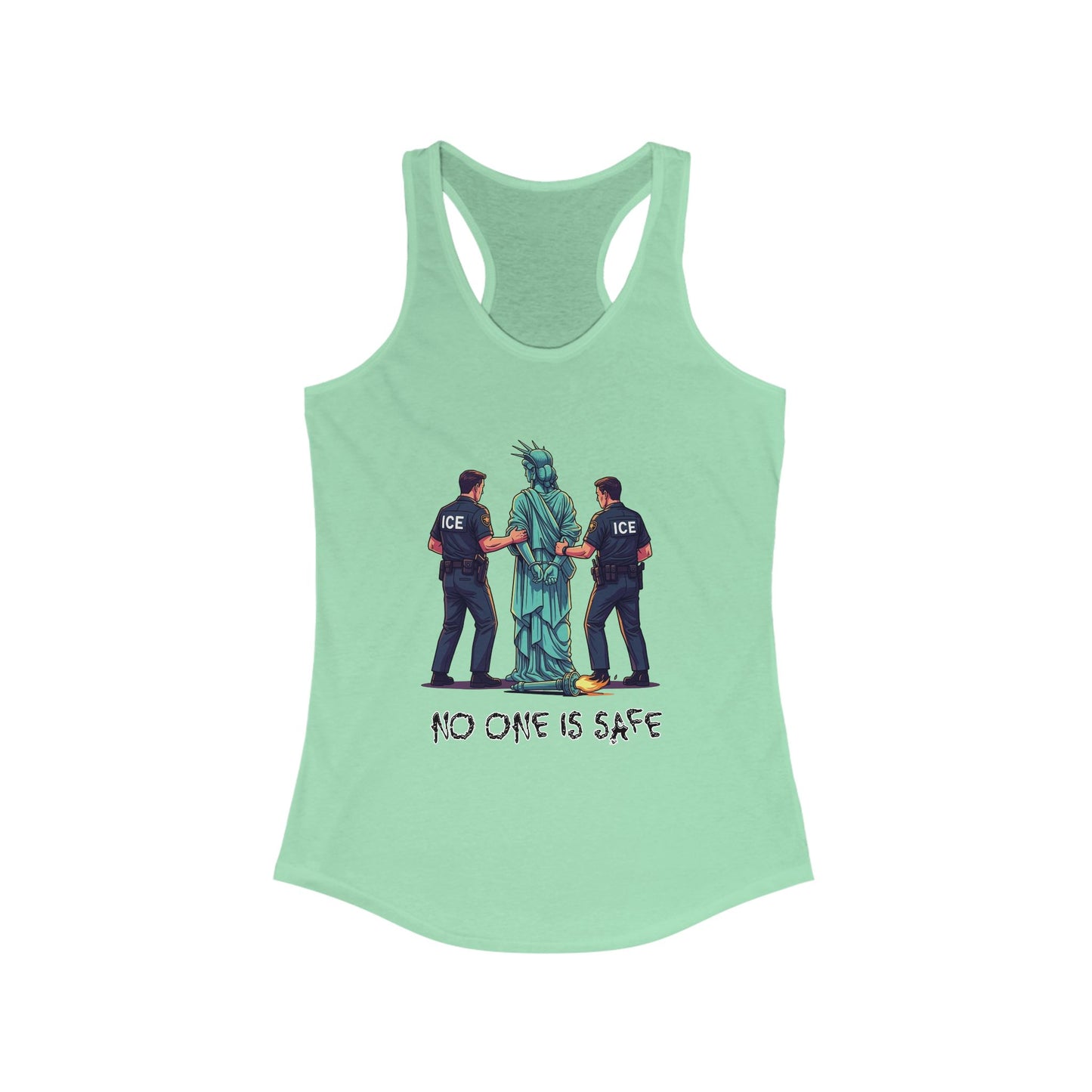 Protest Graphic Women's Racerback Tank Top Lady Liberty Arrested -No One Is Safe T-Shirt, Social Justice Apparel, Activism Clothing