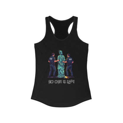 Protest Graphic Women's Racerback Tank Top Lady Liberty Arrested -No One Is Safe T-Shirt, Social Justice Apparel, Activism Clothing