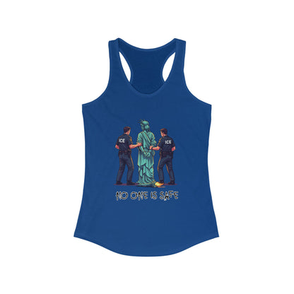 Protest Graphic Women's Racerback Tank Top Lady Liberty Arrested -No One Is Safe T-Shirt, Social Justice Apparel, Activism Clothing