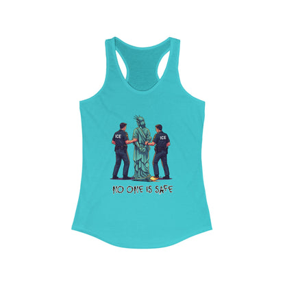 Protest Graphic Women's Racerback Tank Top Lady Liberty Arrested -No One Is Safe T-Shirt, Social Justice Apparel, Activism Clothing