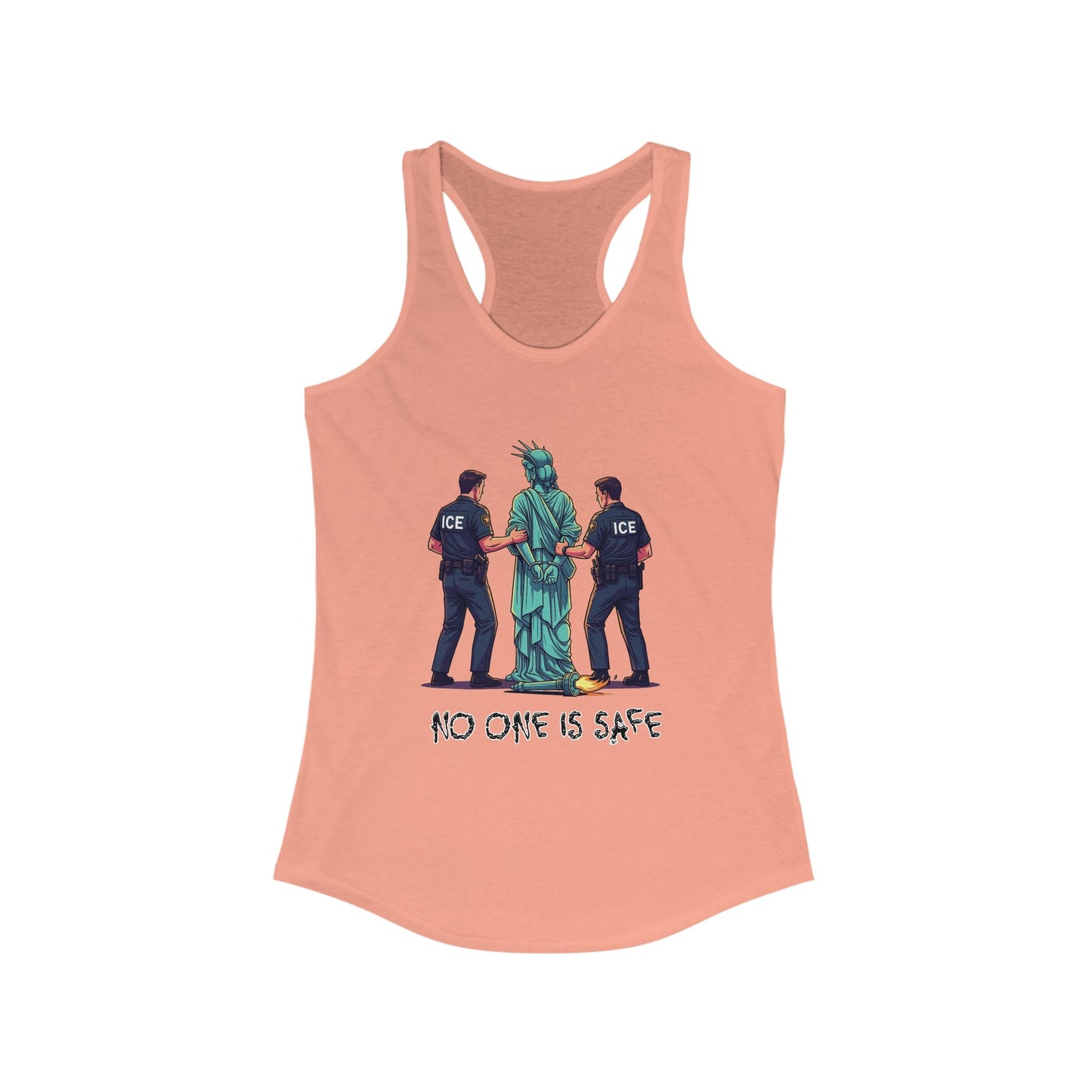 Protest Graphic Women's Racerback Tank Top Lady Liberty Arrested -No One Is Safe T-Shirt, Social Justice Apparel, Activism Clothing