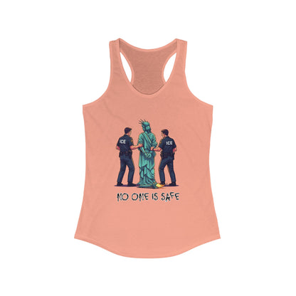 Protest Graphic Women's Racerback Tank Top Lady Liberty Arrested -No One Is Safe T-Shirt, Social Justice Apparel, Activism Clothing
