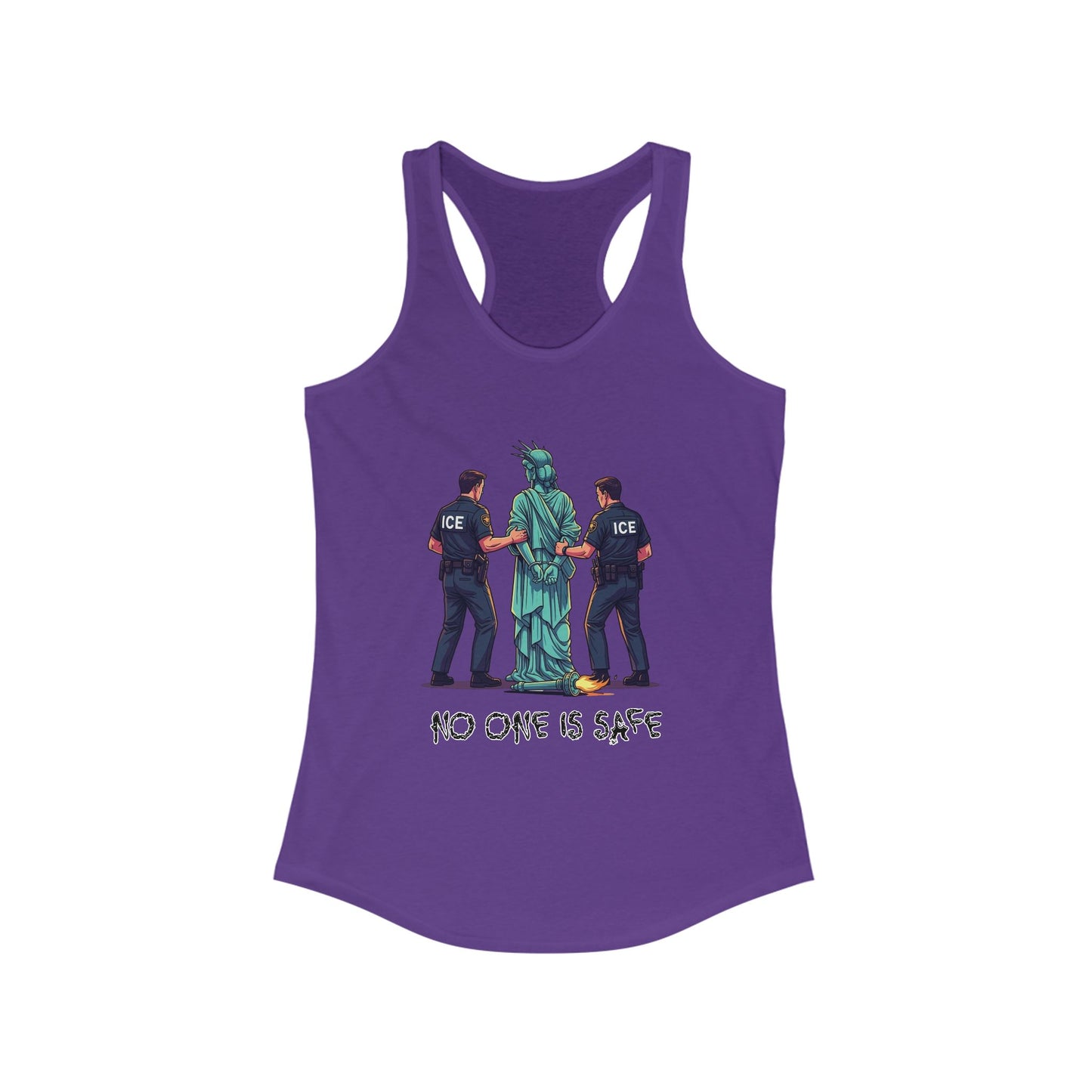 Protest Graphic Women's Racerback Tank Top Lady Liberty Arrested -No One Is Safe T-Shirt, Social Justice Apparel, Activism Clothing