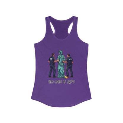 Protest Graphic Women's Racerback Tank Top Lady Liberty Arrested -No One Is Safe T-Shirt, Social Justice Apparel, Activism Clothing