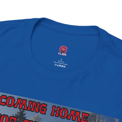 Christmas Chicken T‑Shirt — “F-Caw-F Home for Christmas” Funny Holiday Tee