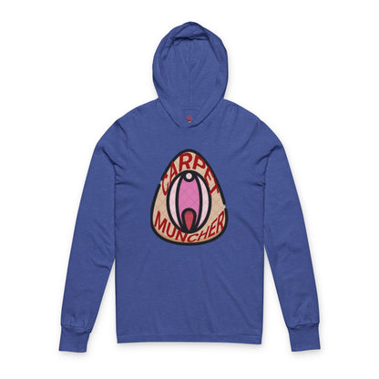 Playful Graphic Long Sleeve Hooded Tee - 'Carpet Muncher', Quirky Humor Unisex Graphic Shirt