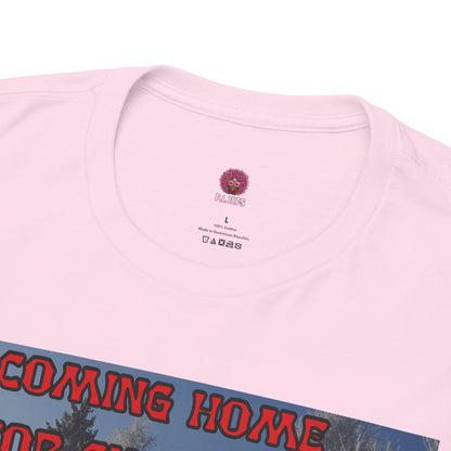 Christmas Chicken T‑Shirt — “F-Caw-F Home for Christmas” Funny Holiday Tee