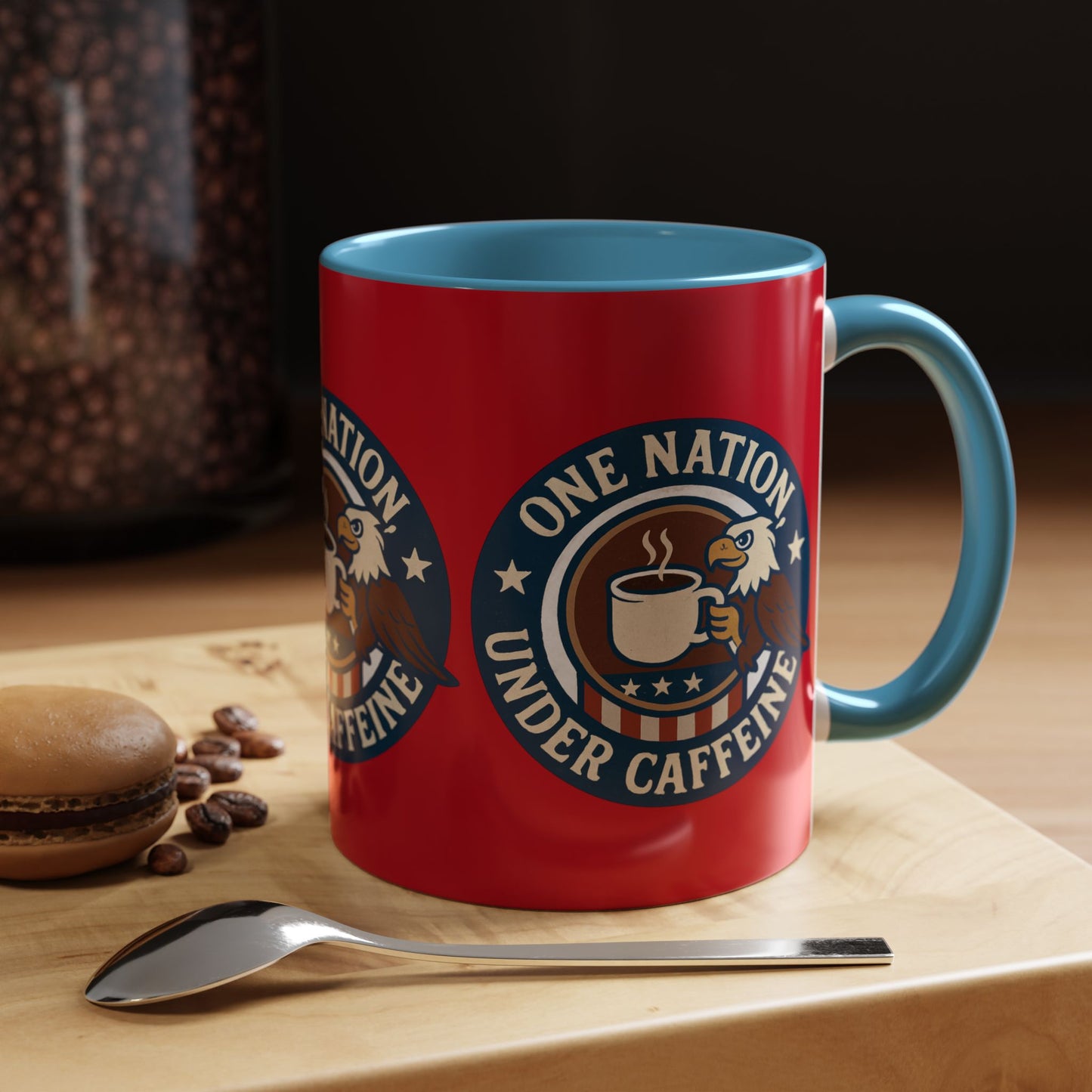 Patriotic Coffee Mug, One Nation Under Caffeine, USA Gift, Americana Mugs, Coffee Lovers Gift, Red White Blue Cup