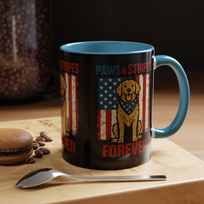 Dog Lover's Paws & Stripes Coffee Mug - Forever Loyal Pet Gift, 4th of July, Patriotic Dog Decor, Unique Pet Owner Mug