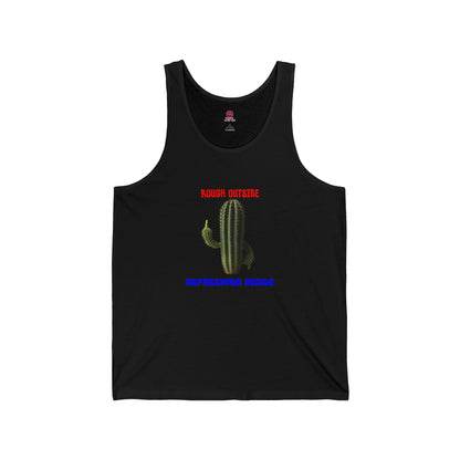 Rough Outside Refreshing Inside Cactus Themed Unisex Tank Top, Summer Vibes Tee, Refreshing Humor Top
