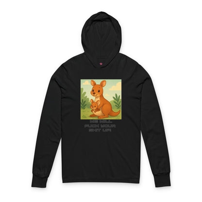 Playful Kangaroo Vibe "I Will Fuck Your Shit Up" Long Sleeve Hooded Tee, Animal Lovers, Gift for Kids, Humor Shirt