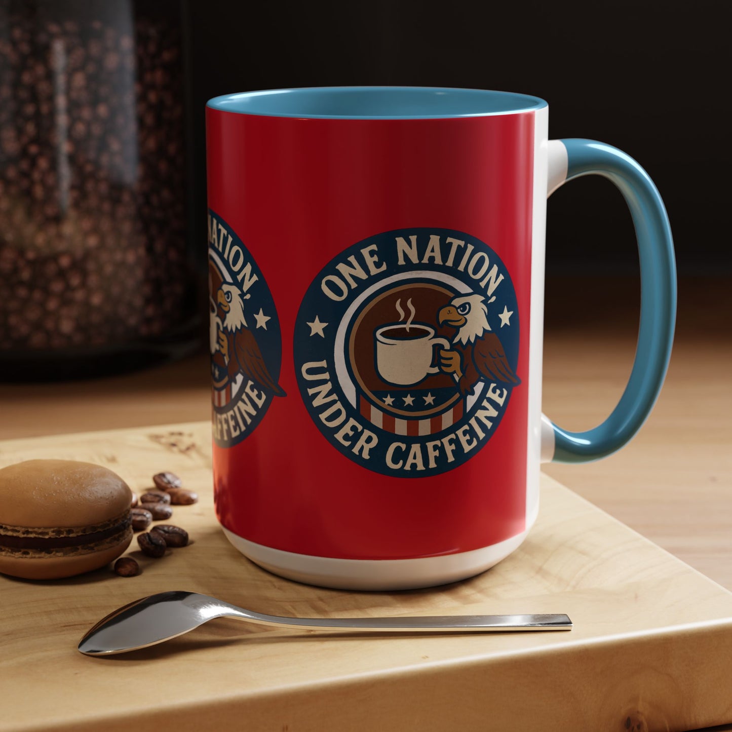 Patriotic Coffee Mug, One Nation Under Caffeine, USA Gift, Americana Mugs, Coffee Lovers Gift, Red White Blue Cup