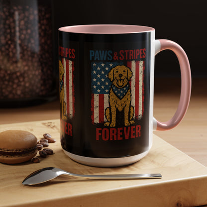 Dog Lover's Paws & Stripes Coffee Mug - Forever Loyal Pet Gift, 4th of July, Patriotic Dog Decor, Unique Pet Owner Mug