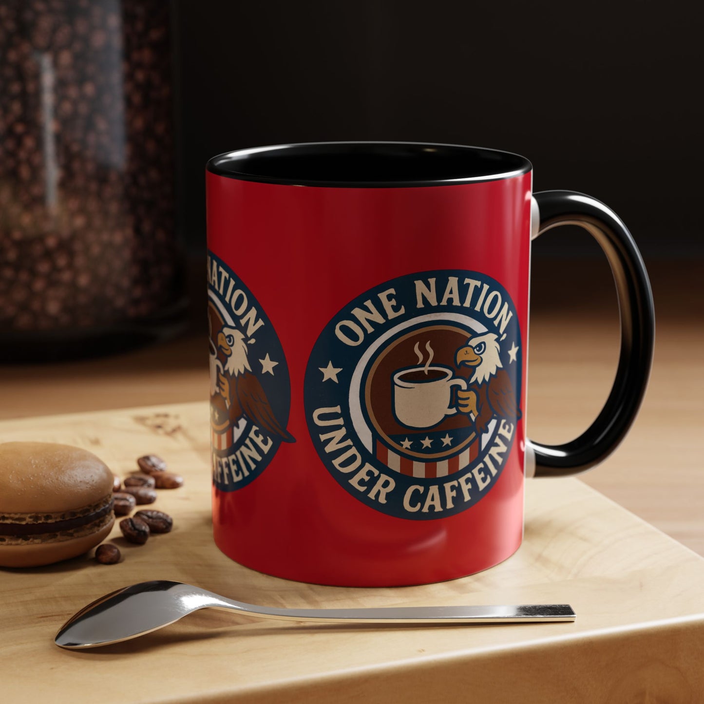 Patriotic Coffee Mug, One Nation Under Caffeine, USA Gift, Americana Mugs, Coffee Lovers Gift, Red White Blue Cup