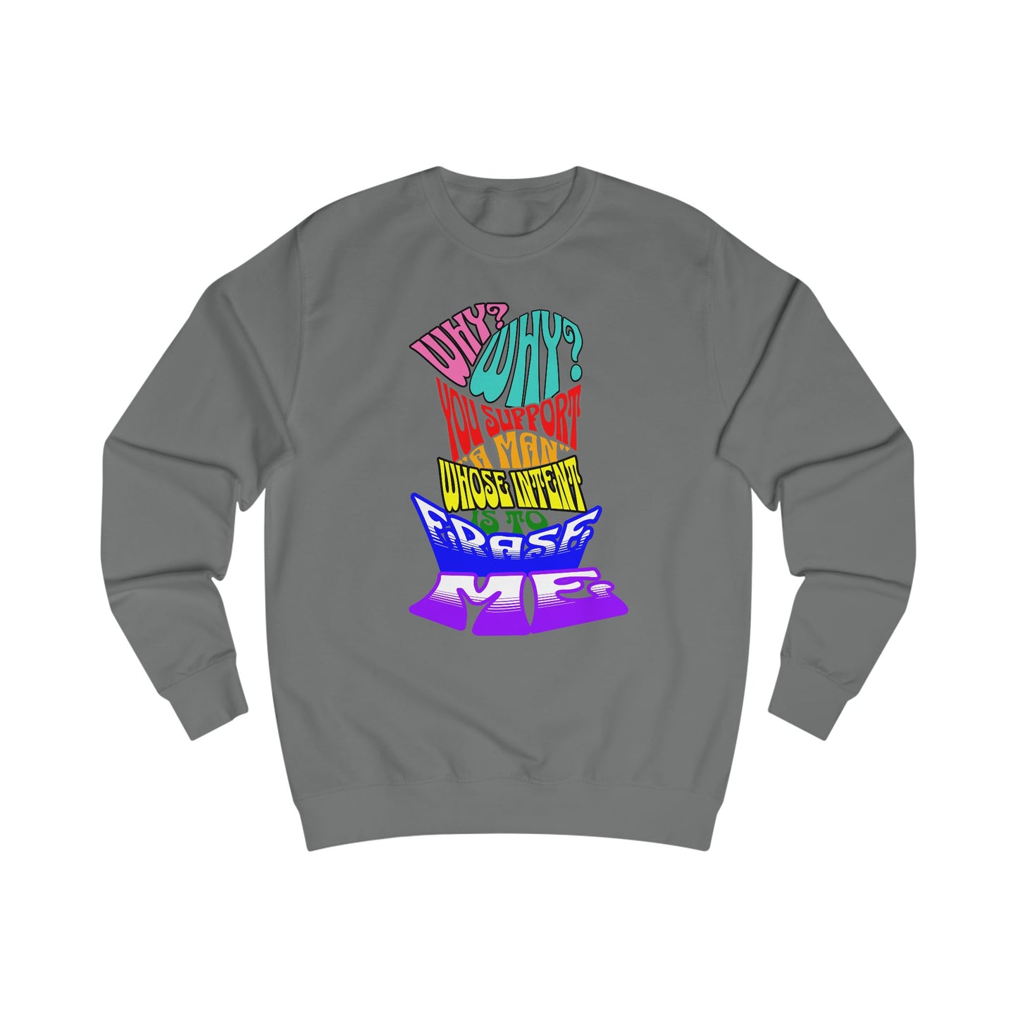 Colorful Front and Back Graphic Pride Unisex Sweatshirt - Why? You Support "a man"" Statement Shirt