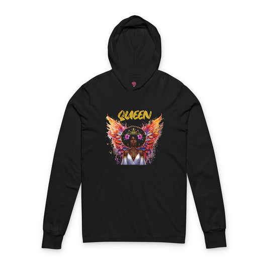 Queen Unisex Long Sleeve Hooded Tee - Empowering Graphic Tee for Confident Women