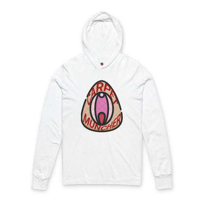 Playful Graphic Long Sleeve Hooded Tee - 'Carpet Muncher', Quirky Humor Unisex Graphic Shirt